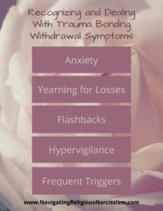 Picture chart showing the 5 withdrawal symptoms related to recognizing and dealing with trauma bonding relationships.