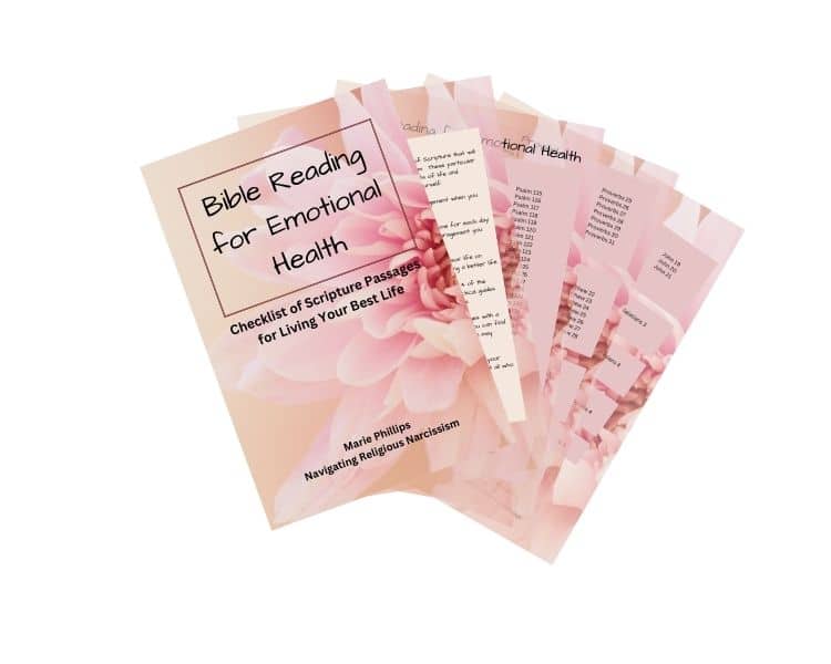A picture showing a 5-page Bible Reading Guide for Encouragement and Emotional Health. This guide is available in the article titled, "When God Releases You From Marriage."