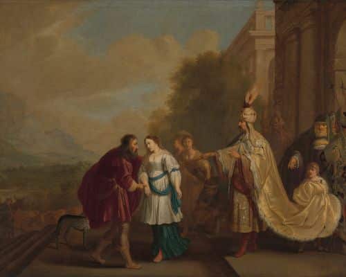 A biblical art picture of a couple near a high ranking official in Bible times. This picture is representing the title of the article, "Surprising Examples of Divorce in the Bible."